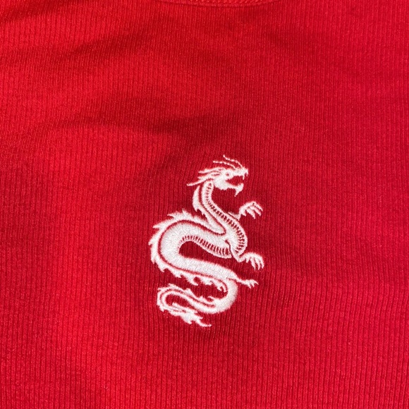 Red Long Sleeve Shirt W/ White Dragon - Picture 3 of 4